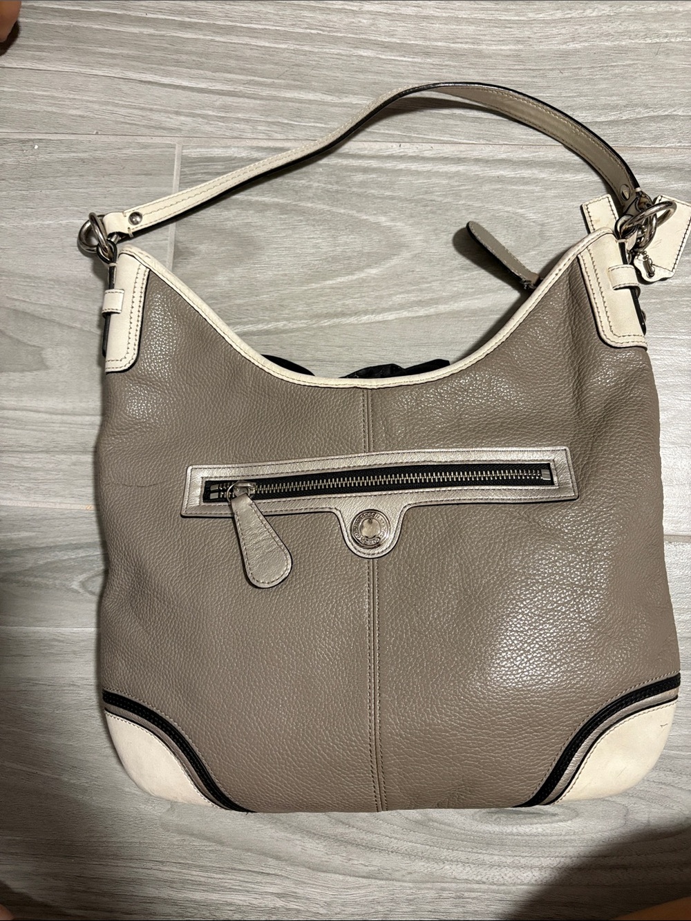 Coach Taupe and Cream Leather Hobo Shoulder Bag
